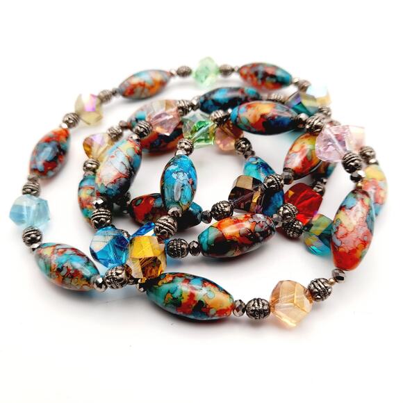 Artisan Multicolored Art Bead Crystal 40 Inch Beaded Necklace, No Clasp - Picture 11 of 15